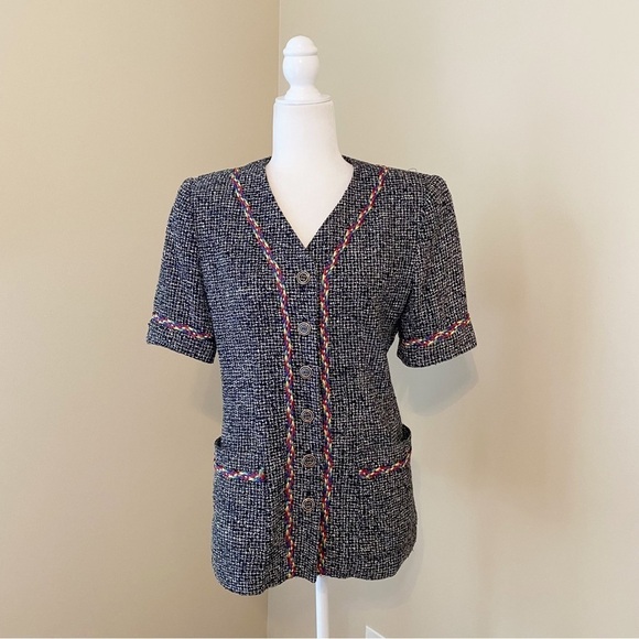 Rickie Freeman for Teri Jon 100% Silk Button Front Short Sleeve Jacket - Size 6 - Picture 1 of 14